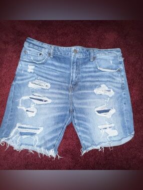 American Eagle Mens Ne(x)t Level AirFlex Distressed Cutoff Denim Shorts Blue 36